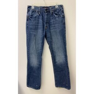 Y2K Ed Hardy Jeans Mens 33x34 Blue Straight Leg Button Fly Christian Audigier